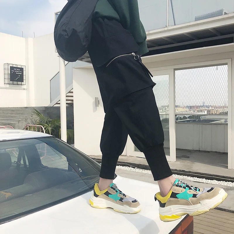 Kpop весна и осень мужские новые свободные молнии карманные ноги брюки шаровары