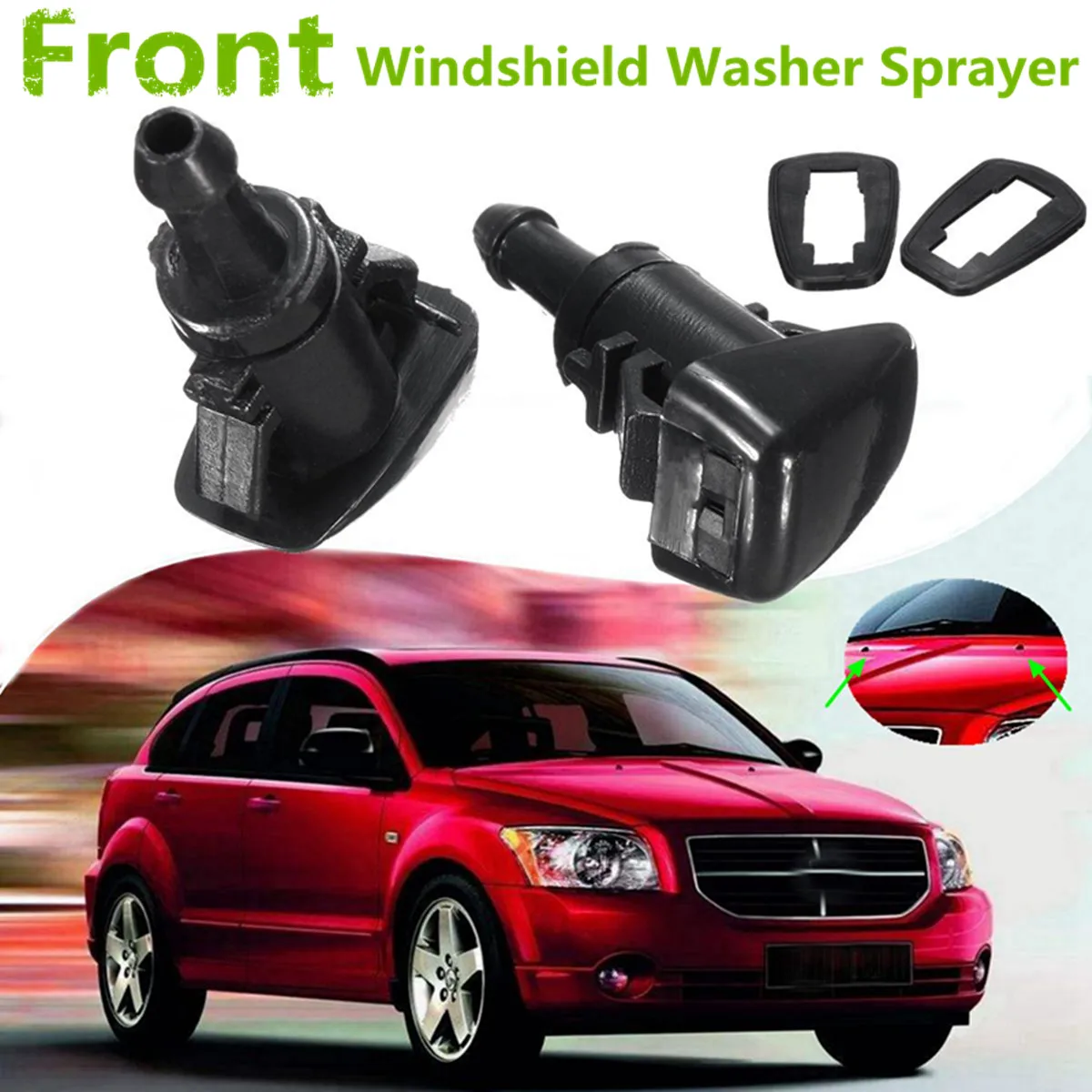 

2Pcs Front Windshield Wiper Water Spray Jet Washer with Rubber gaskets For Dodge Caliber 2007-2012