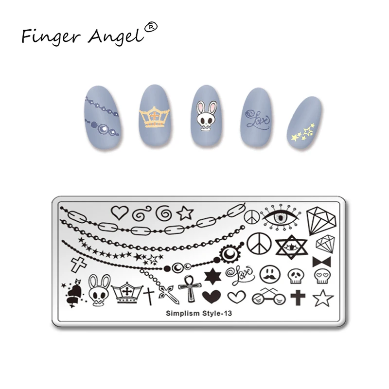 13simplism style Finger Angel 1 шт. пластины для штамповки ногтей штамп изображения пластырь перо покер милый дизайн 6*12 см шаблон для ногтей DIY Инструменты для маникюра - Цвет: 13simplism style
