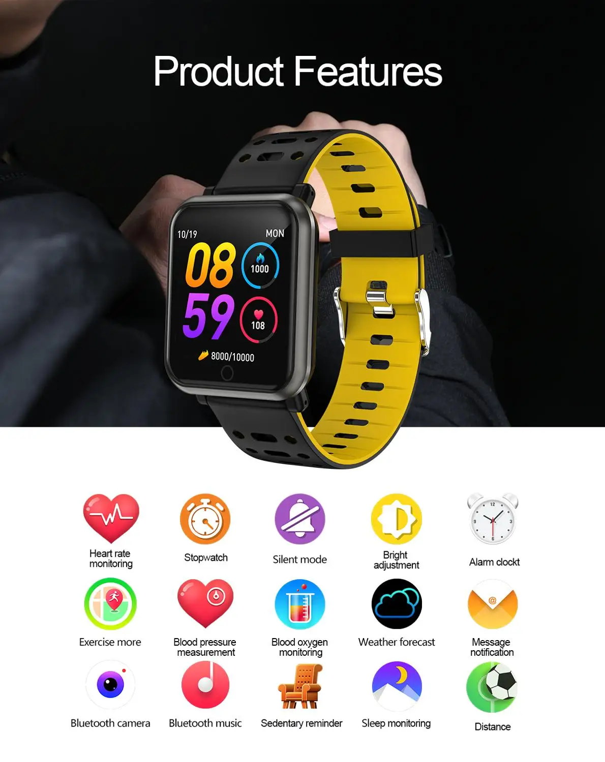 FocuSmart 2019 FS11 Смарт часы фитнес трекер кровяное давление монитор HeartRate