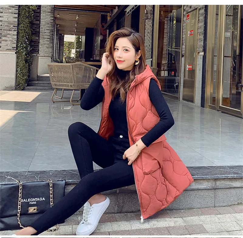 New fashion thicken warm cotton down vest women single button loose version long sleeveless coat women winter veste femme