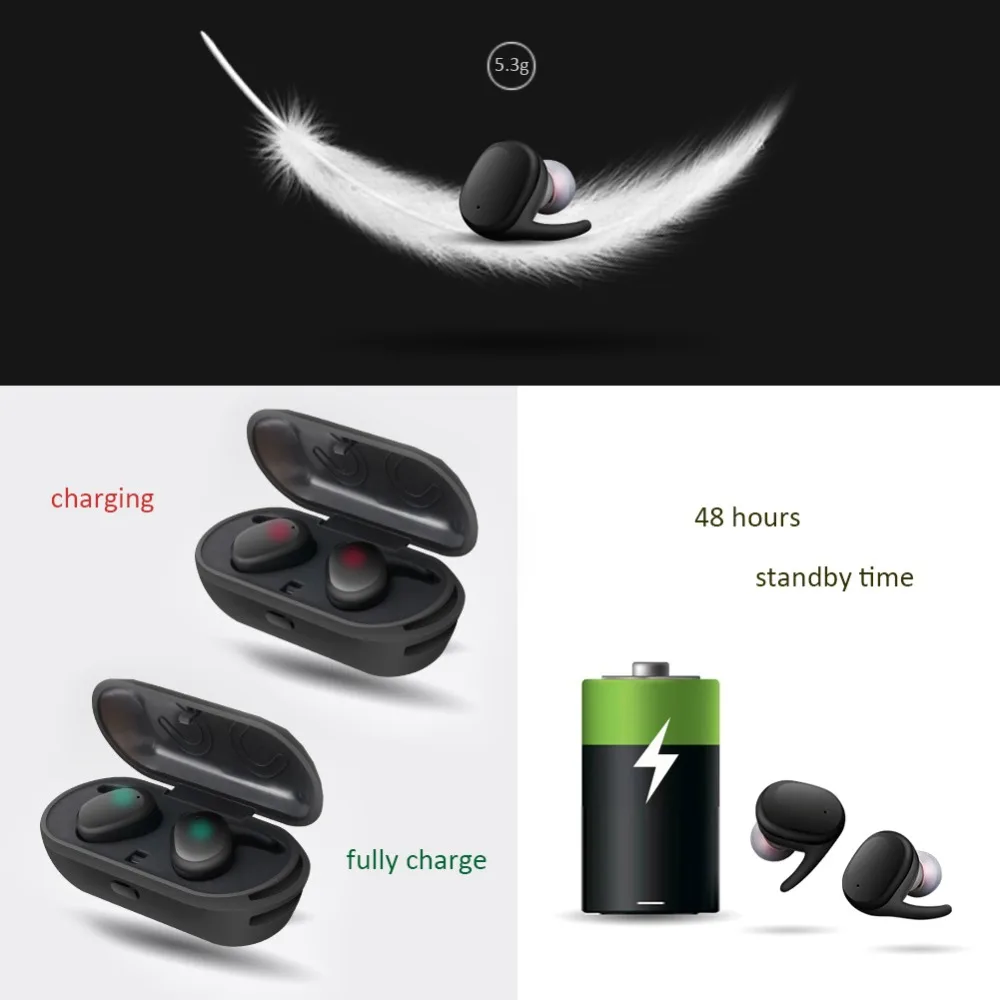 Мини невидимые беспроводные bluetooth наушники TWS с микрофоном Hands free Звонки умные