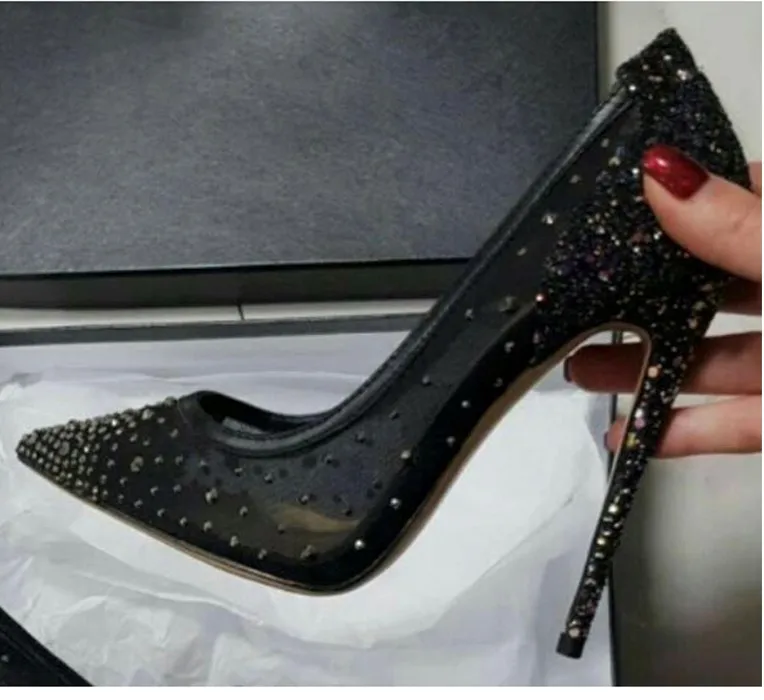 Arden Furtado Summer Fashion Women's Shoes Pointed Toe Stilettos Heels Sexy Elegant mesh pumps Party Shoes wedding shoes - Цвет: black