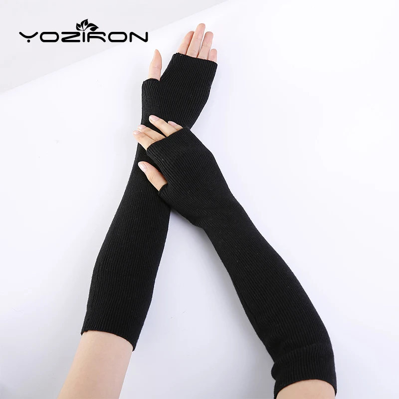 

YOZIRON New Fashion Cashmere Fingerless Women Gloves Spring Autumn Winter Long Warm Adult Mittens Ladies Solid Arm Warmers