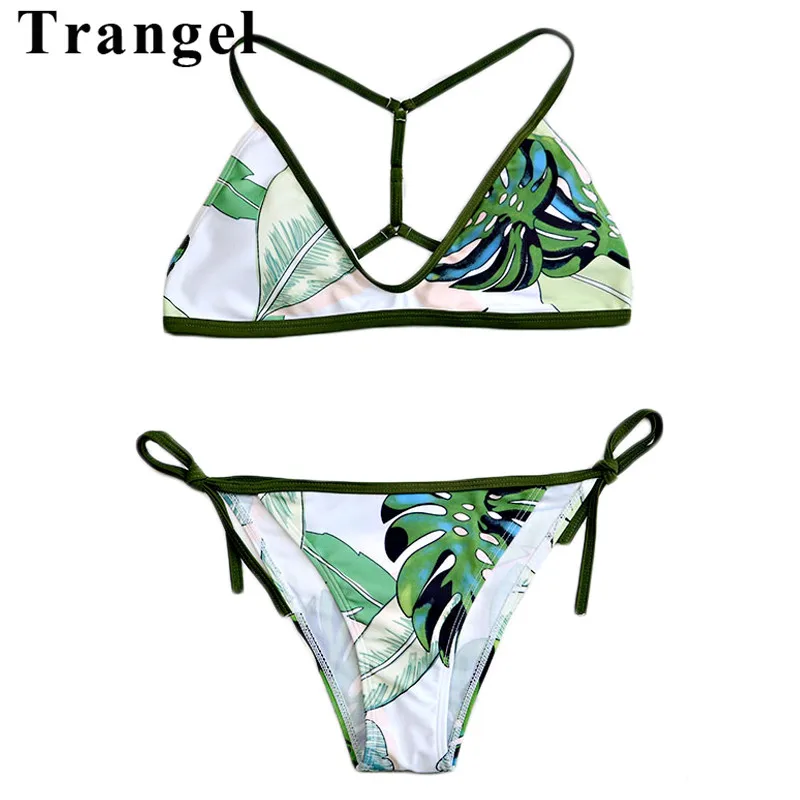 Женский купальник бикини с принтом листьев бразильский пуш ап пляжная