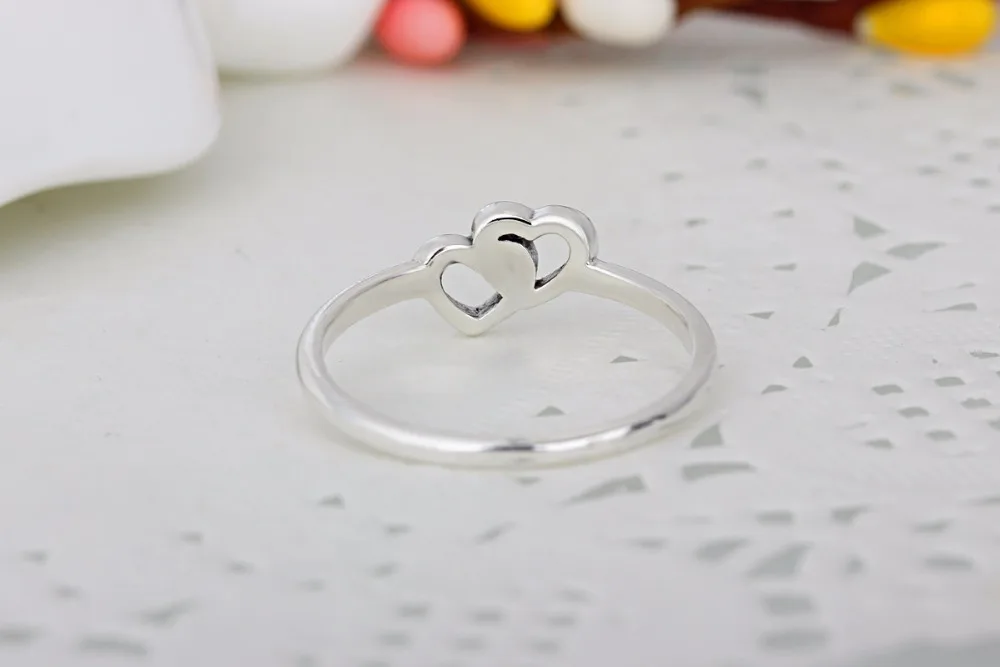 Модные ювелирные изделия Женское кольцо очаровательное Двойное сердце серебро