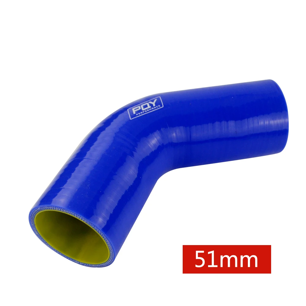 2.0inch 51mm blue Синий/черный и желтый 2," 2,5" " 51 мм 63 мм 76 мм 45 градусов Локоть силиконовый шланг Труба интеркулер турбо впускная трубопроводная муфта шланг - Цвет: 2.0inch 51mm blue