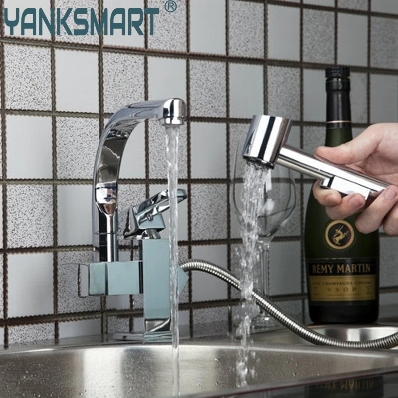 

Kitchen Faucet Deck Mount Pull Out UP Down 360 Swivel Spray Kitchen Faucet Sprayer Tap Chrome