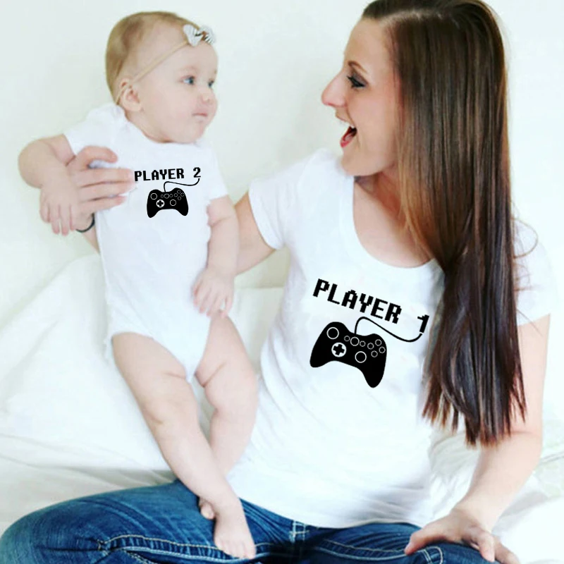 1 шт. летний комплект для мамы и ребенка белая футболка боди новорожденных с