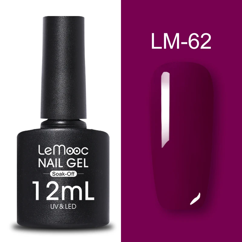 LM-62 LEMOOC, 12 мл, Цветной Гель-лак для ногтей, блестки, блестки, полуперманентный замачиваемый лак, УФ-гель, сделай сам, Гель-лак для ногтей - Цвет: LM-62