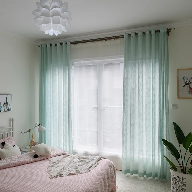 Пряжа Slub маленькая чистая и свежая зеленая тюль для гостиной столовой