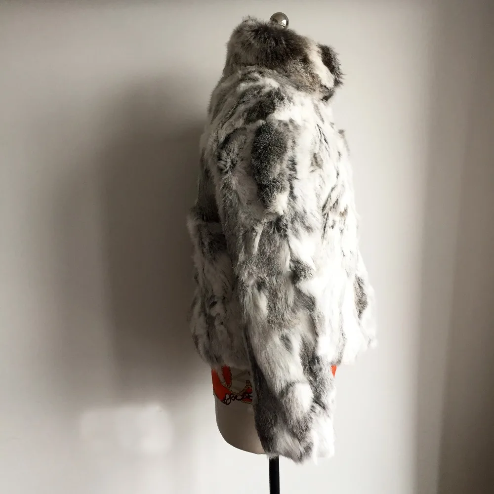 Куртка с кроличьим мехом и воротником мандарин Брендовая верхняя одежда из