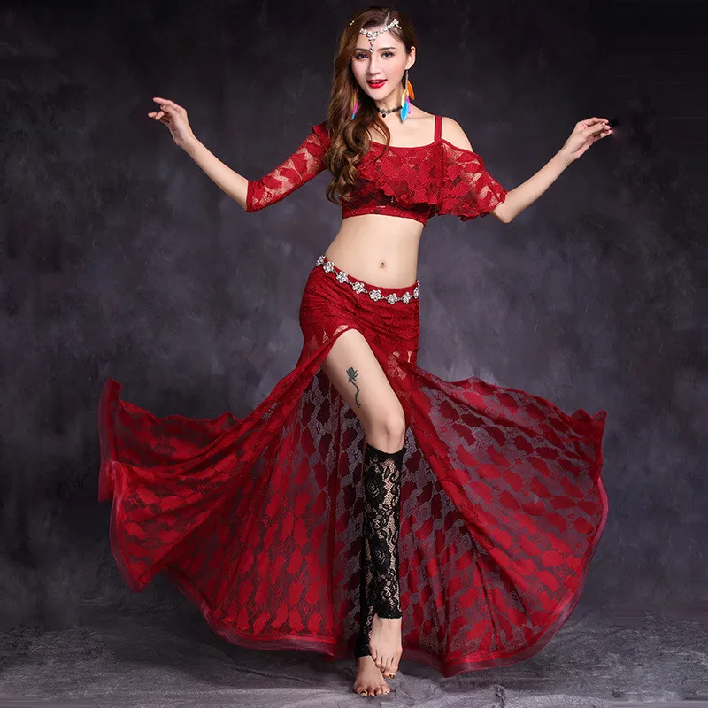 Женский набор костюма для танца живота bellydance кружевная юбка с разрезом взрослых