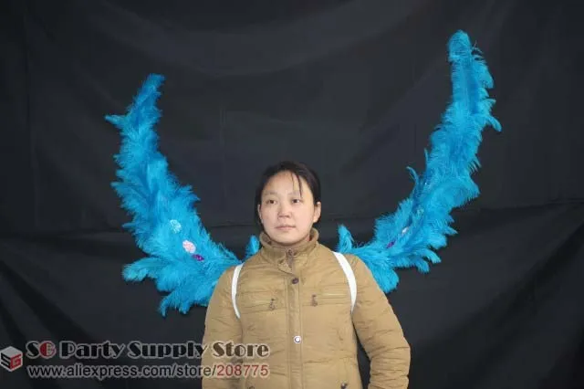 New arrival high quality blue Model show event party Large size Ostrich feather Angel wings Pure handmade EMS Free shipping | Дом и сад
