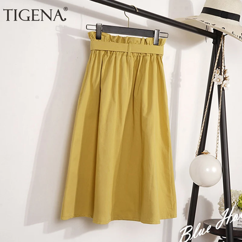 Длинная юбка TIGENA женская желтая зеленая школьная с высокой талией 2019|Женские
