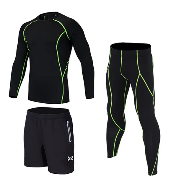 3Pcs green sets 4 шт./компл. спортивный костюм дети компрессия базовый слой одежда для бега быстросохнущая Баскетбол Футбол спортивные Колготки леггинсы Фитнес одежда - Цвет: 3Pcs green sets
