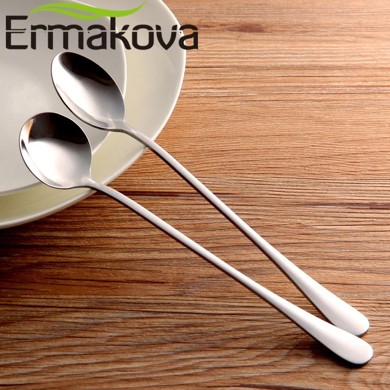 

ERMAKOVA набор из 2 ложки с длинной ручкой, ледяной чайные ложки, кофейные ложки ложка для мороженого Нержавеющая сталь коктейльное перемешиван...