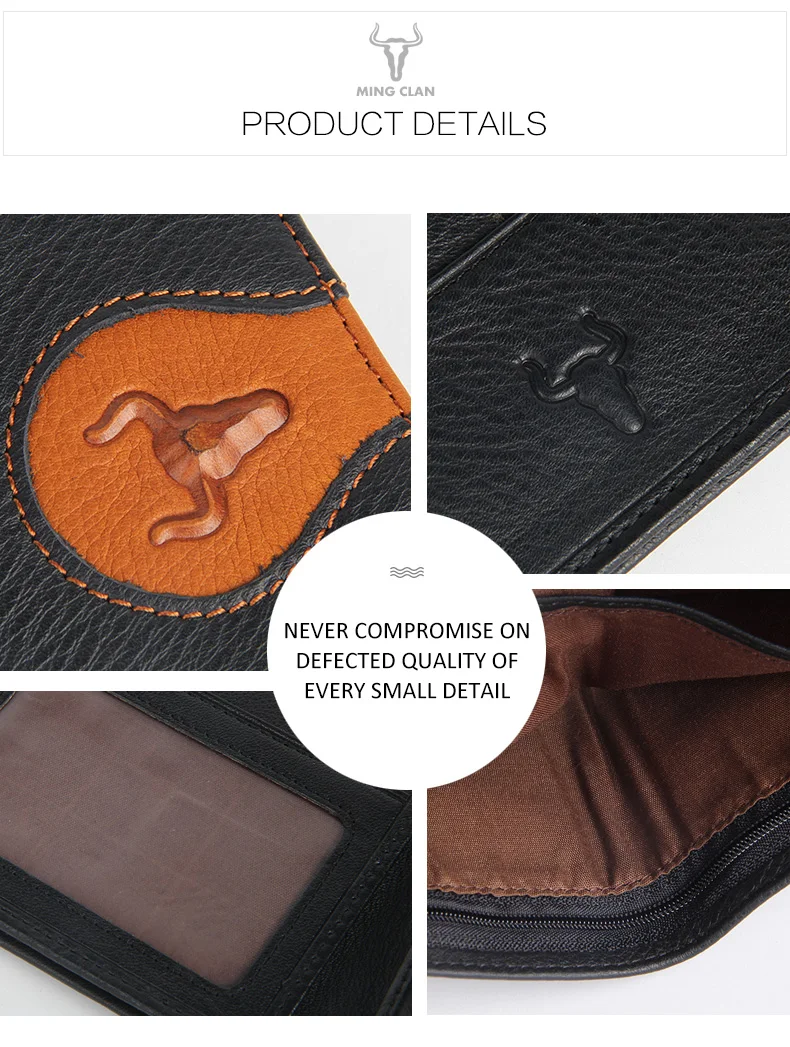 Mingclan Portomonee Leather Wallets Mens Brand Logo Card Holder Male Purse Zipper Wallet Rfid Small Mini Purse for Men Gift