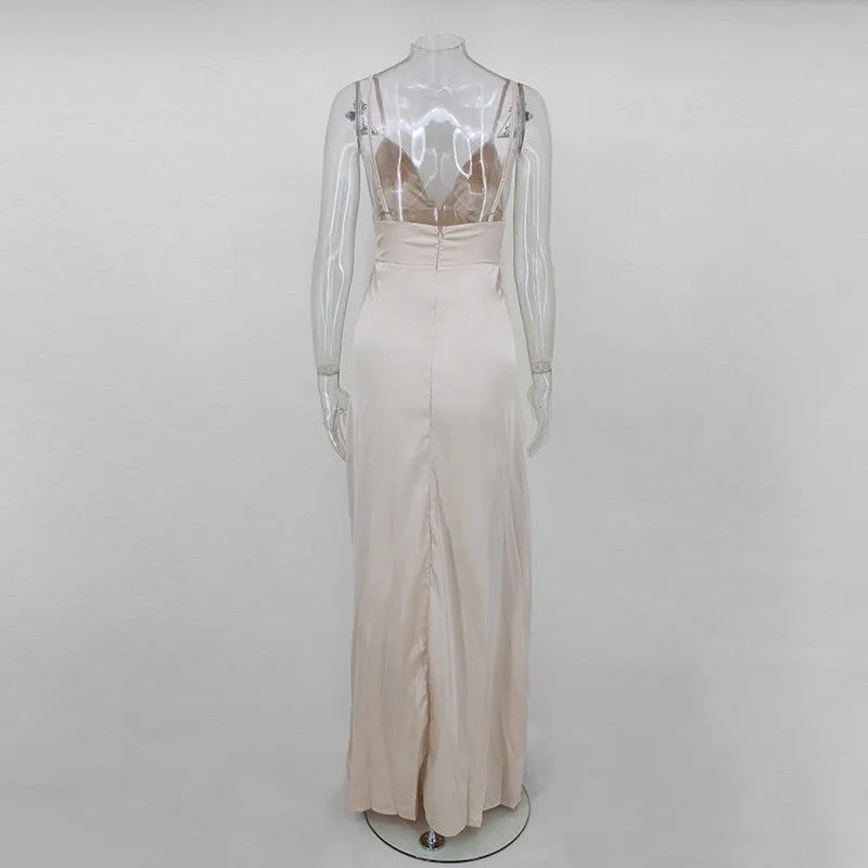 Trendy Women sleeveless casual Polyester Party dress backless Sexy solid V-neck Vintage Dresses one pieces | Женская одежда