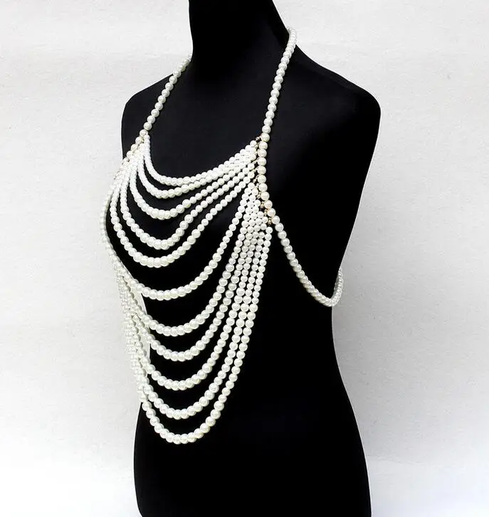 Массивное многослойное жемчужное ожерелье с жемчужной цепочкой кисточкой и