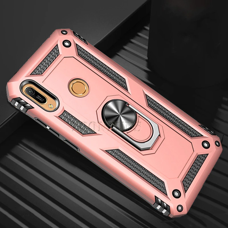 Розовый Защитный противоударный чехол для huawei P30 Pro P20 Lite Y5 Y6 Y7 Pro Prime P Smart Honor 10 Lite 8A 8C NOVA 3e 4e чехол с держателем - Цвет: Розовый