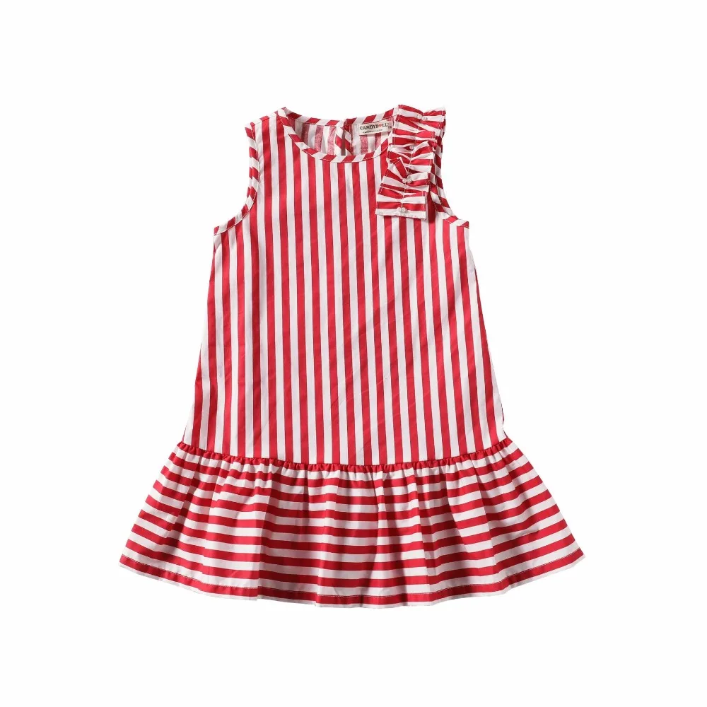 CANDYDOLL Summer Girls Dress Sleeveless Classic Striped Stitching Two-color Dresses 100% Cotton Kids Clothes for 4 5 6 7 8 9 10y | Детская