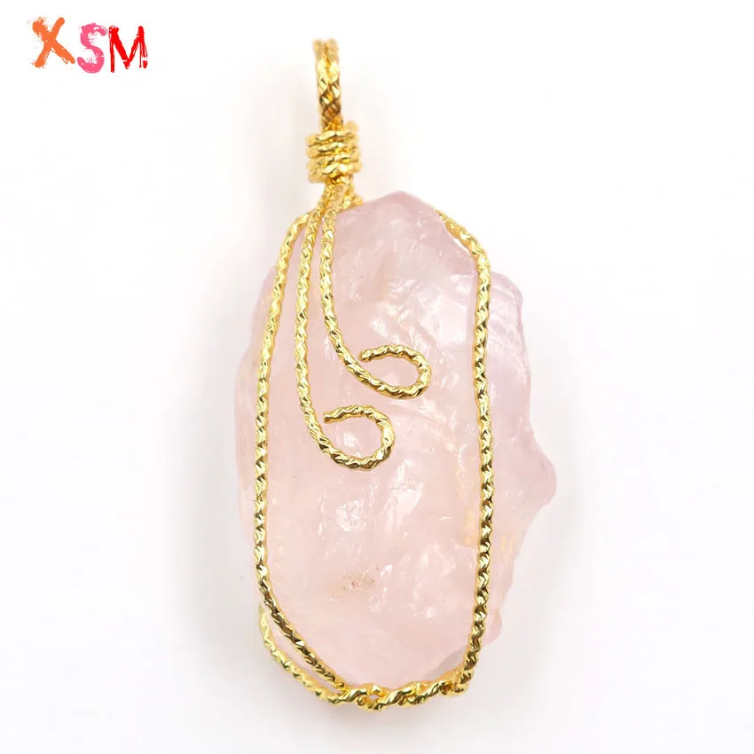 xinshangmie Simple Design Rose Gold Color Irregular Shaped Natural Amethysts Quartzs Wire Wrapped Pendant Charm Jewelry | Украшения и