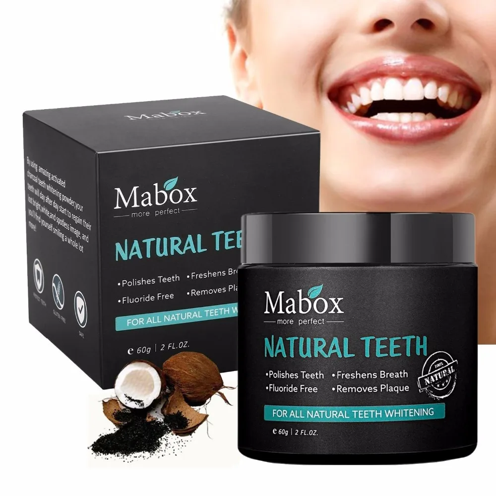 

MABOX 60g Tooth Whitening Powder Activated Coconut Charcoal Natural Teeth Whitening Charcoal Powder Tartar Stain Removal