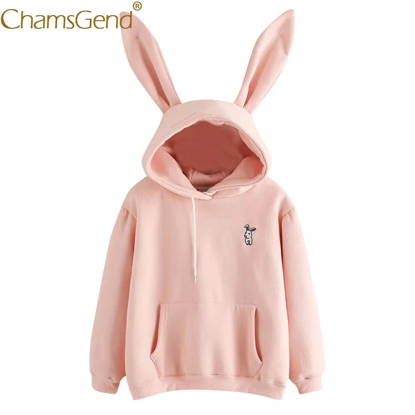Толстовки с заячьими ушками sudadera kawaii толстовка женская зимняя теплая розовая толстовка с карманом спереди 80816