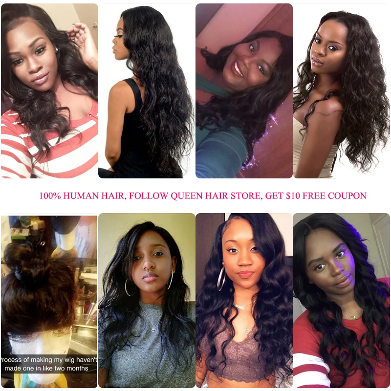 Queen Hair 3 пряди с фронтальной бразильской 100% человеческой волной волнистых волос