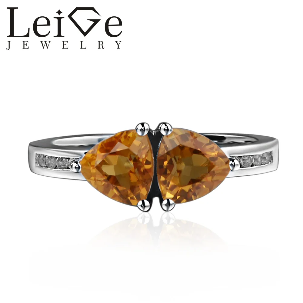 

925 Silver Real Citrine Ring Trillion Cut Double Stone Yellow Gemstone Wedding Rings for Women Romantic Gifts