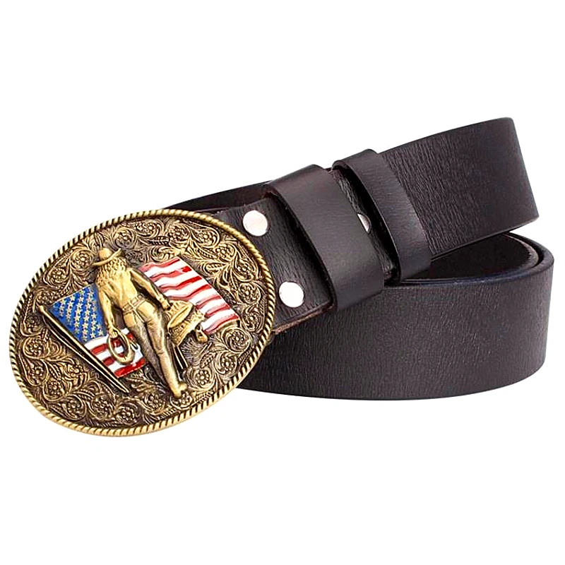 

2018 new male belt Genuine Leather belt men American cowboy buckle cowskin leather belt man West cowboy belt usa Western style