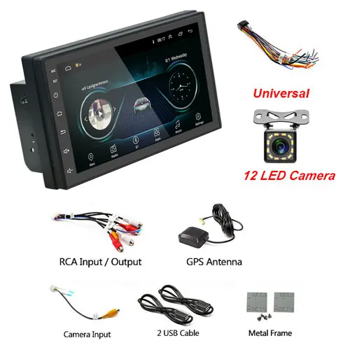 With 12 LED Camera Camecho Andriod автомобильный Радио gps навигация 2DIN автомобильный мультимедийный плеер WiFi USB FM 2 Din " автомобильный аудио Радио стерео резервный монитор - Цвет: With 12 LED Camera