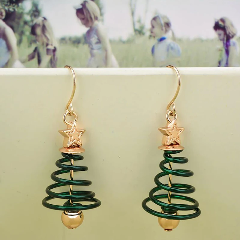 Супер милые Полые Вращающиеся Серьги в виде дерева пятиконечные звезды с золотым