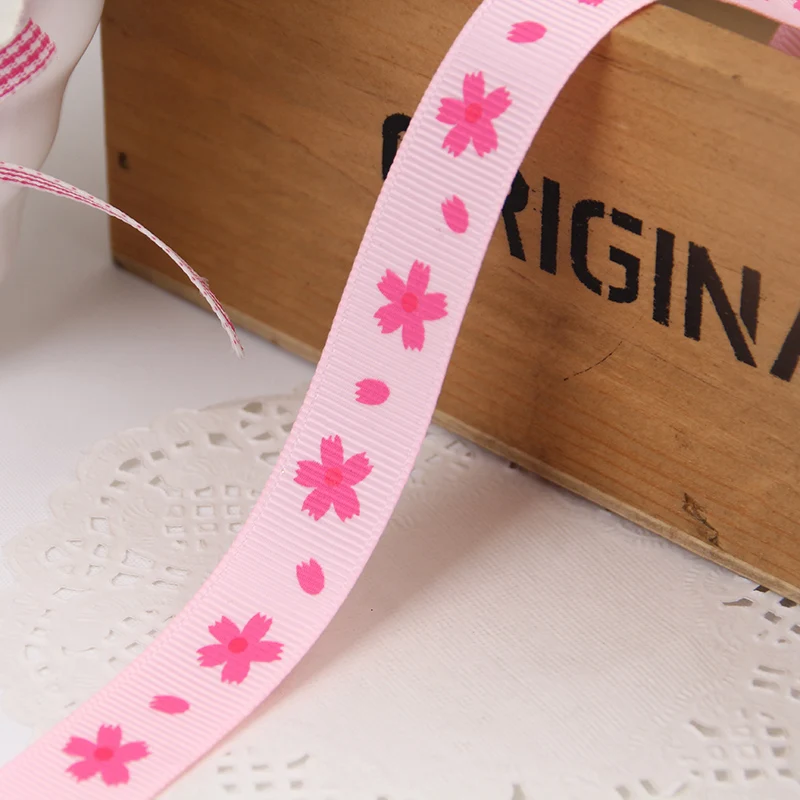 1 meter/lot 16MM cherry blossom print Grosgrain Sewing clothes Ribbon DIY Handmade Hair bowknot Accessories Decoration Supplies | Дом и сад