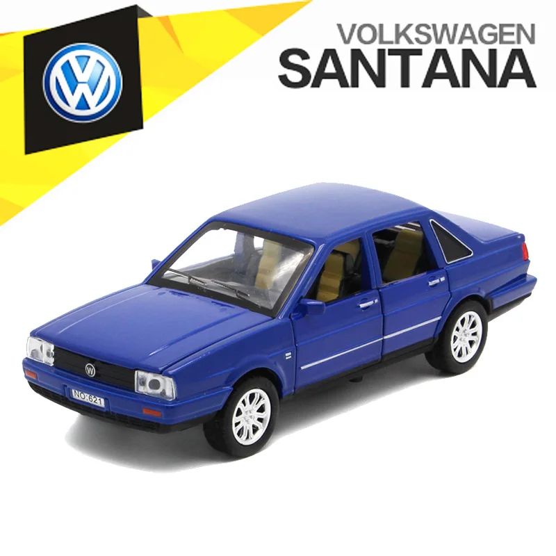 1:32 VW Santana литая под давлением модель, металлический автомобиль для мальчика, детский подарок с функцией оттягивания/музыка/светильник/с открывающимися дверцами - Цвет: Синий