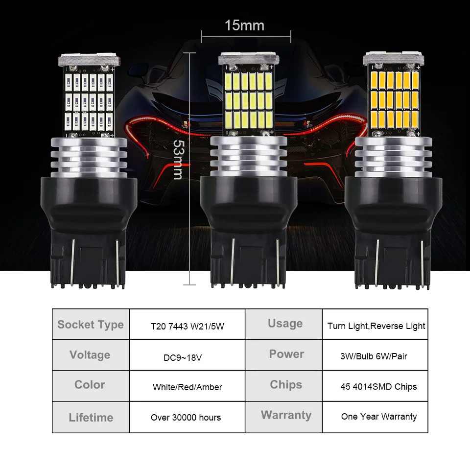 ANMINGPU 2х сигнальная лампа T20 Светодиодная лампа W21/5 Вт 7443 Led 7440 W21W WY21W стоп-сигнал заднего хода стояночные огни Поворотная сигнальная лампа для автомобиля белая