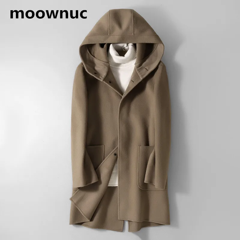 

NEW mens Double-faced Woolen Hooded Coats Winter Men's Khaki thicken coat Business Casual 2018 men Wool & Blends Plus Size M-3XL