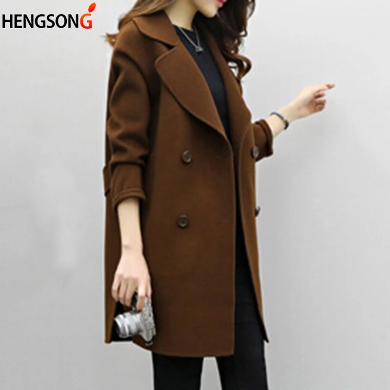 Новый корейский шерстяное пальто 2018 осень зима женская одежда Длинные свободные