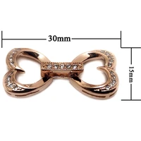 wholesale 15x30mm 2 rows rose gold double heart style 925 sterling silver jewelry foldover clasp