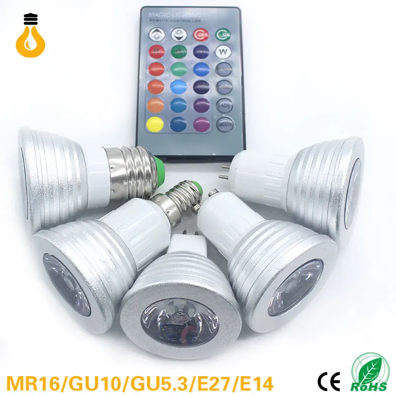 1 шт 5 Вт RGB лампы E27 GU10 GU5.3 Светодиодный лампочки для сценического освещения 16