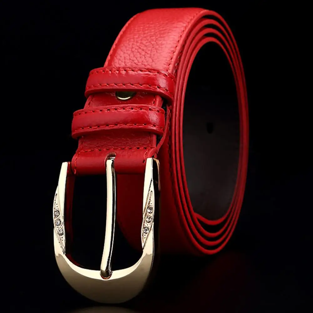 High Quality 1st Layer Cow Genuine Leather Belts Crystal Decorative Buckle Metal Metal Casual Belt Women 3.3cm FCO024