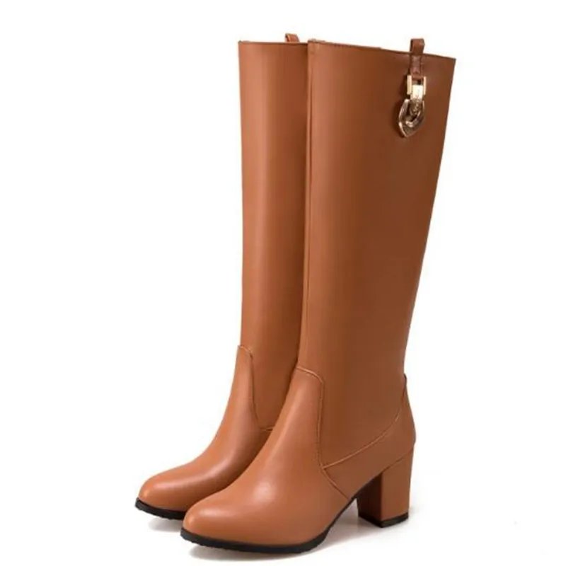 Women Boots winter New style Leisure time Round head Side zipper Keep warm High cylinder Boots brown black white Chivalry boots