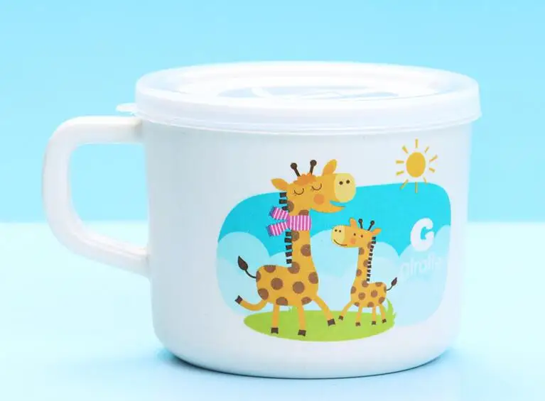 giraffe 200ml Бамбуковая детская чашка для воды с ручкой с крышкой чашка для завтрака мультяшная чашка для молока разлагаемая кружка 0140 - Цвет: giraffe 200ml