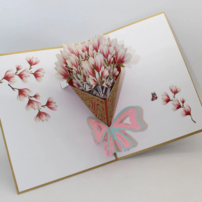 3D лазерная резка ручная резьба День учителя белый розовый Магнолия букет