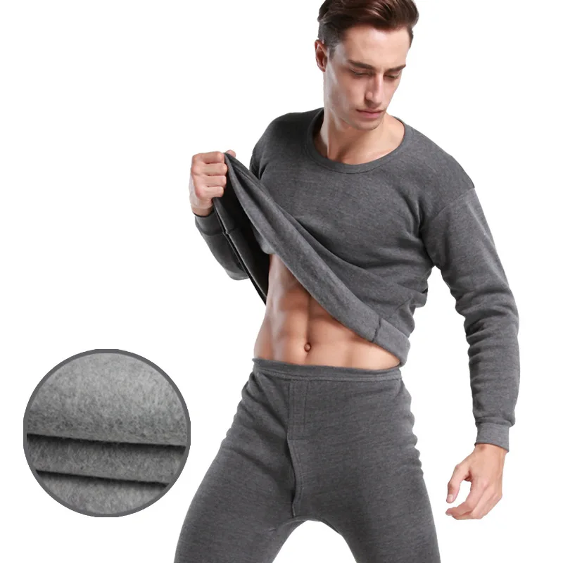 2016 мужская О-Образным Вырезом Хлопок Зимы Кашемира Термобелье Мужчин Тепловой