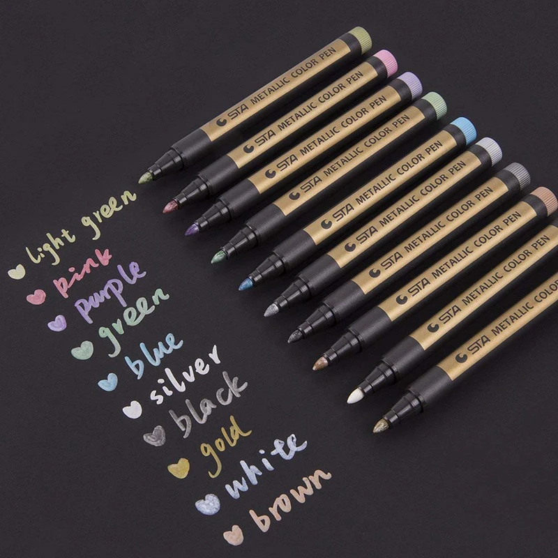 10pcs Colors Металлические кисти для каллиграфии, маркеры для рисования, ручка для рисования, стеклянная кружка, дизайн для создания карт, буквенные надписи, маркеры канцелярские товары - Цвет: 10pcs Colors