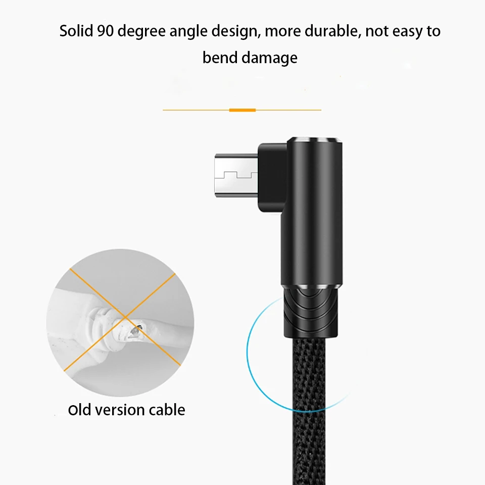 1 м/2 м/3 м 90 градусов Micro USB V8 мобильный телефон игровой зарядный кабель для Samsung Huawei