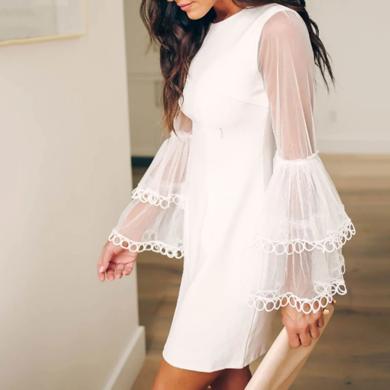 Женское газовое платье с рукавами-колокольчиками короткое летнее для вечеринки |