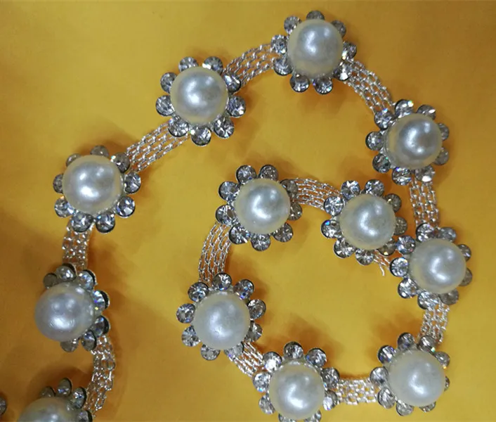 new hot 1 Yard 8mm Pearls Crystal Rhinestone Applique Strass Trims Silver Base Sewing Accessories free shipping | Дом и сад